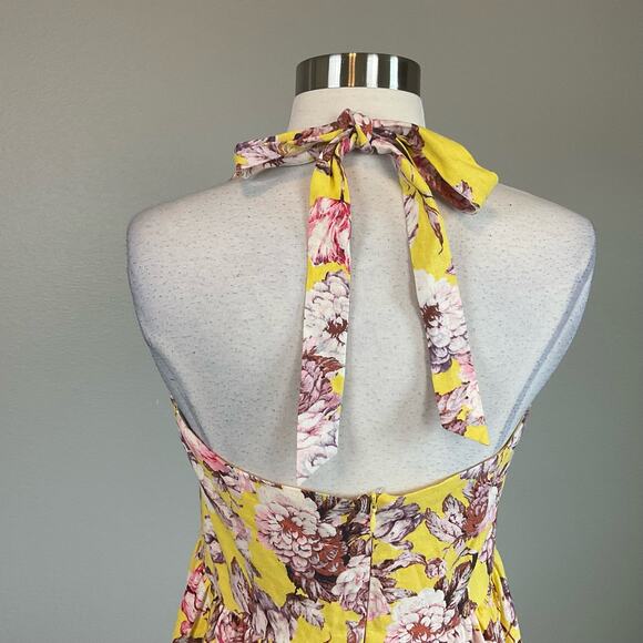 Yellow Floral Print Sleeveless A-Line Midi Dress Size 10 BARDOT Colorful Linen - Picture 7 of 12